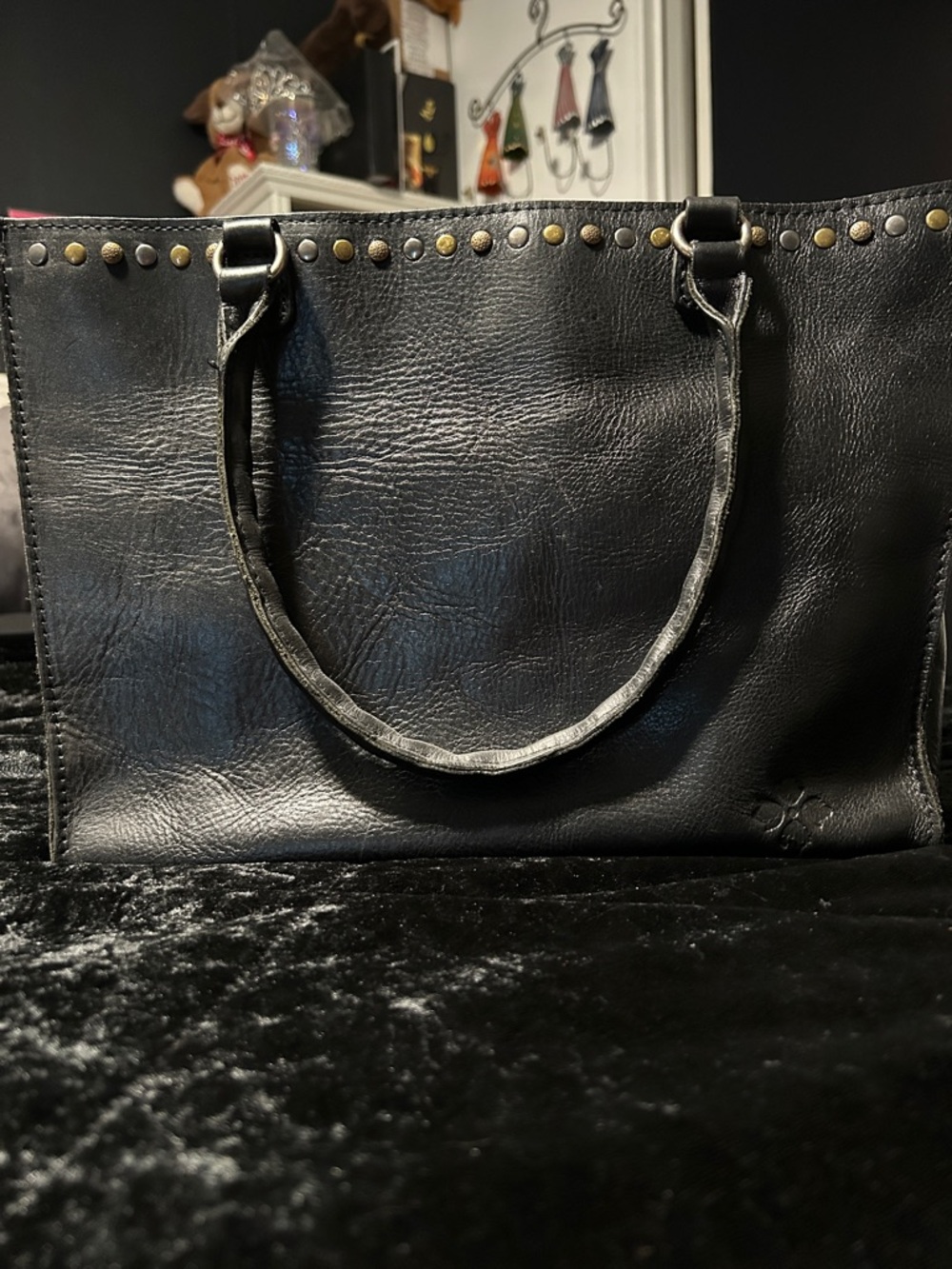 Patricia Nash Black Leather Stud-Accent Tote